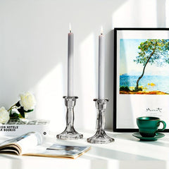 Grey Glass Taper Candle Holder for Centerpieces