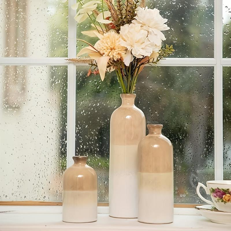 Modern Farmhouse Beige Ceramic Vase