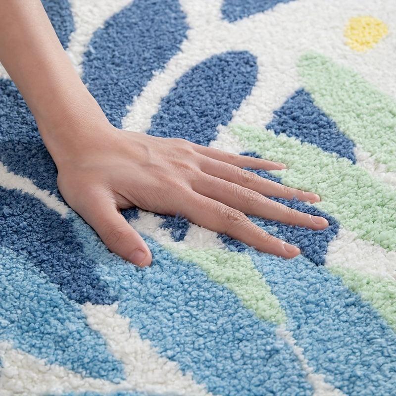 Leaf Pattern Soft Absorbent Bath Rug Non Slip Comfortable Bath Mat