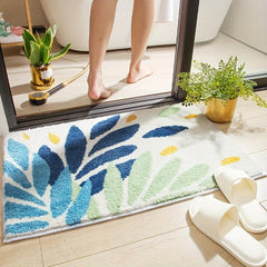 Leaf Pattern Soft Absorbent Bath Rug Non Slip Comfortable Bath Mat
