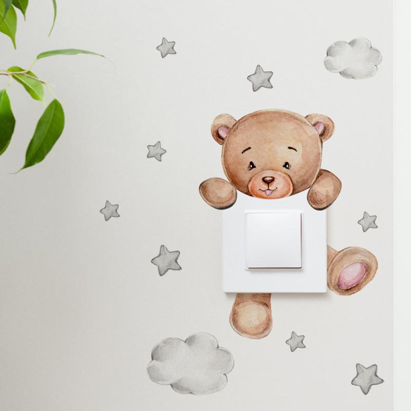 Cartoon Bear Star Switch Sticker Room Decoration Self-adhesive Wall Decals