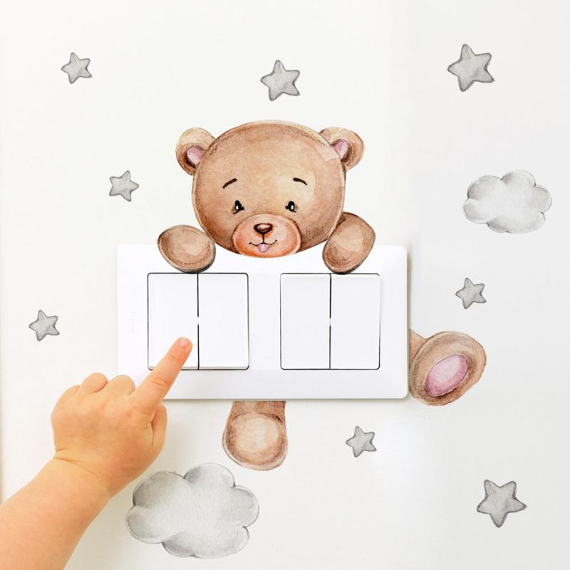 Cartoon Bear Star Switch Sticker Room Decoration Self-adhesive Wall Decals