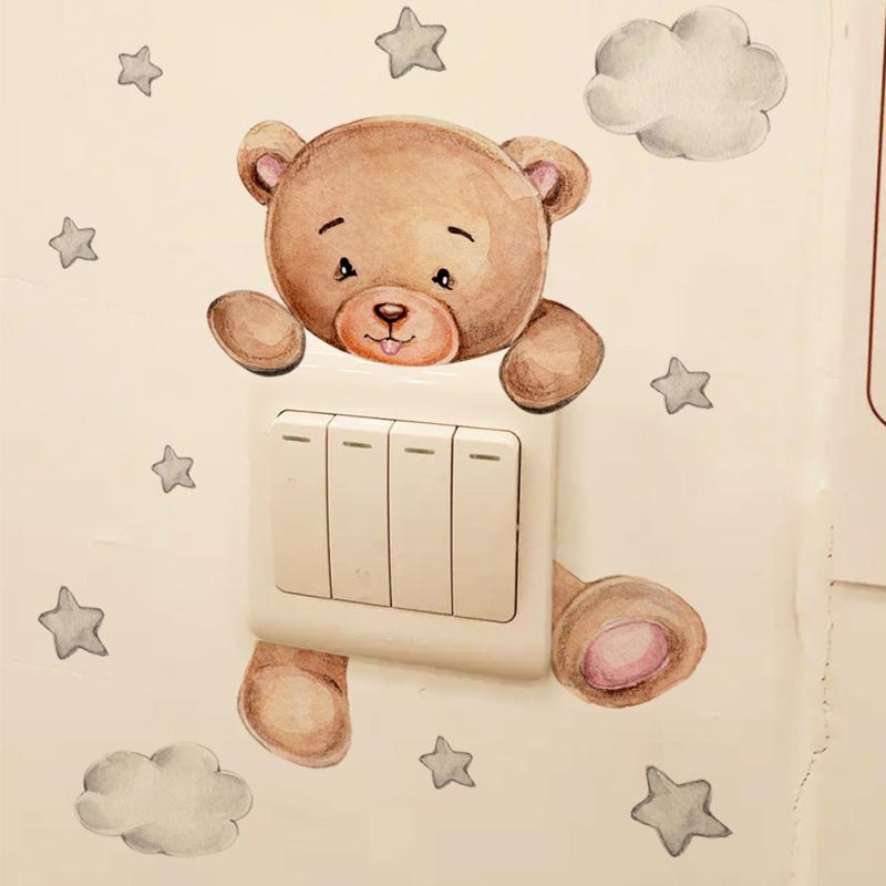Cartoon Bear Star Switch Sticker Room Decoration Self-adhesive Wall Decals