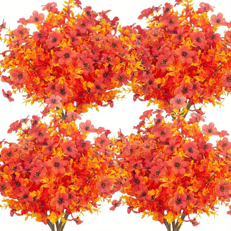 4pcs UV Resistant Artificial Autumn Flowers for Home Decor Golden