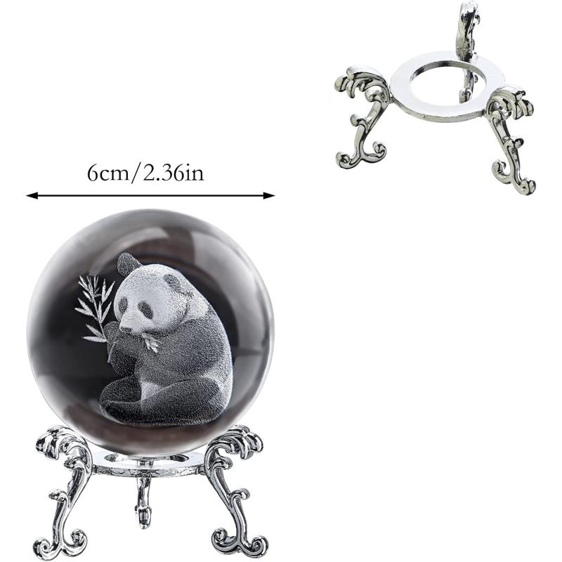 60mm Crystal Panda Ball with Stand - Engraved Collectible Figurine