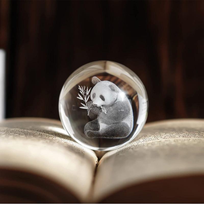 60mm Crystal Panda Ball with Stand - Engraved Collectible Figurine