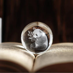 60mm Crystal Panda Ball with Stand - Engraved Collectible Figurine