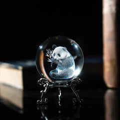 60mm Crystal Panda Ball with Stand - Engraved Collectible Figurine