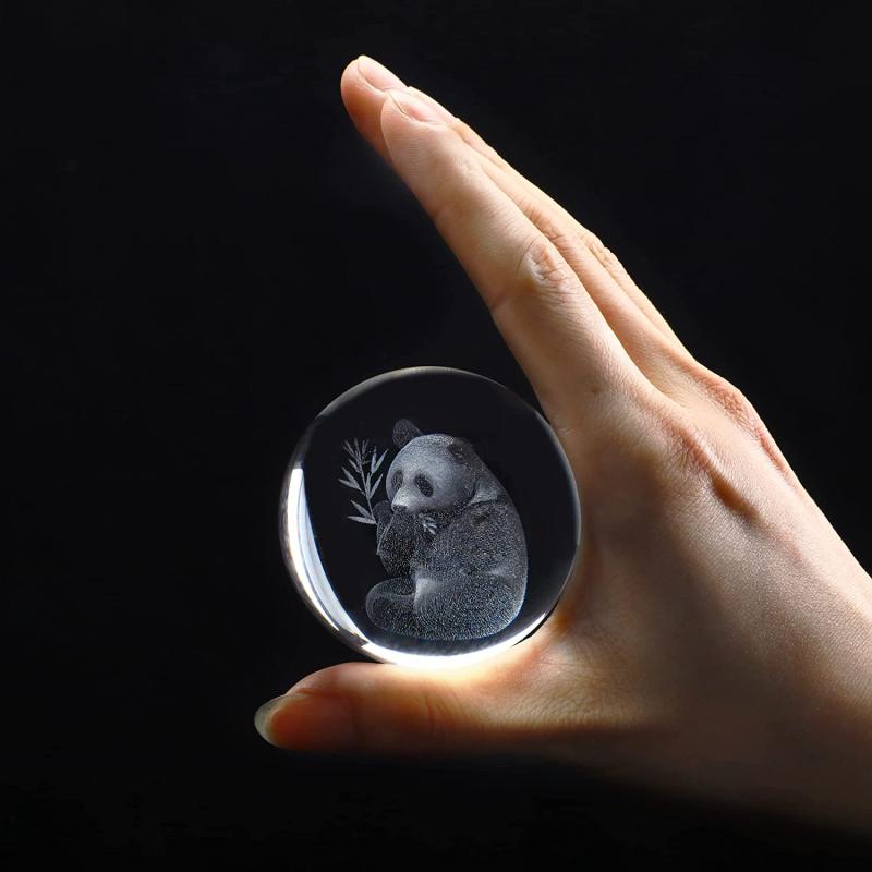 60mm Crystal Panda Ball with Stand - Engraved Collectible Figurine