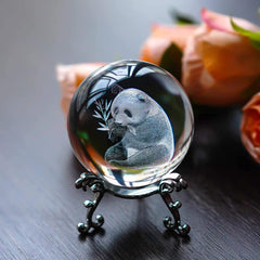 60mm Crystal Panda Ball with Stand - Engraved Collectible Figurine