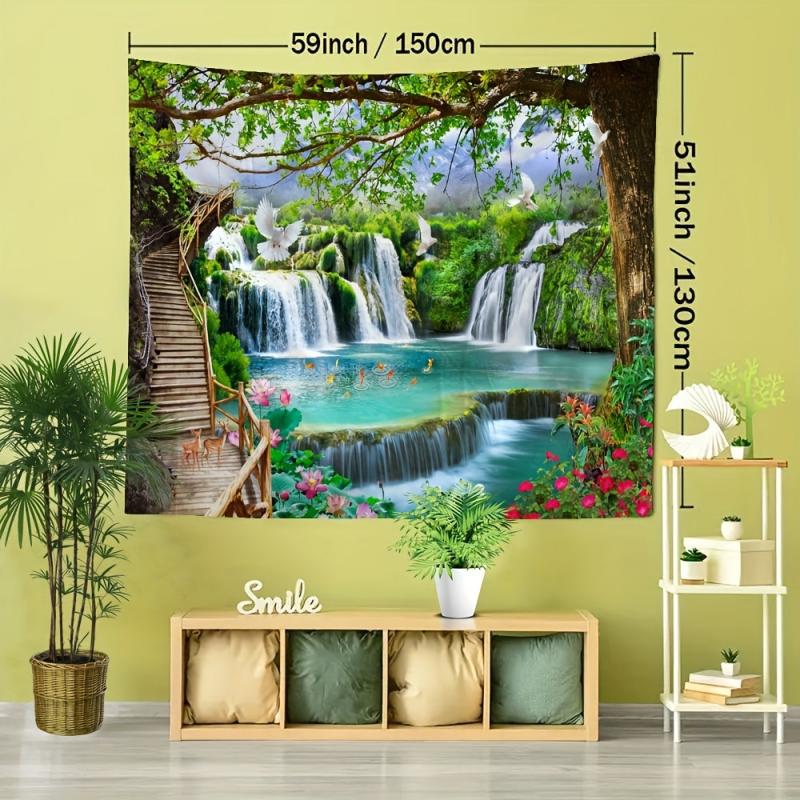Forest Waterfall Scenery Tapestry Wall Hanging for Home Decor