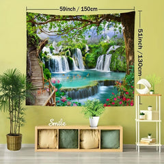 Forest Waterfall Scenery Tapestry Wall Hanging for Home Decor