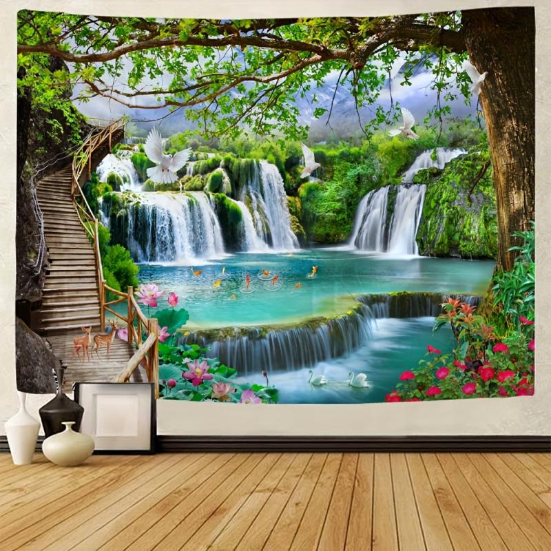 Forest Waterfall Scenery Tapestry Wall Hanging for Home Decor