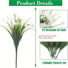 UV Resistant Artificial Flower Shrubs for Indoor & Outdoor Decor - 8 Bundles