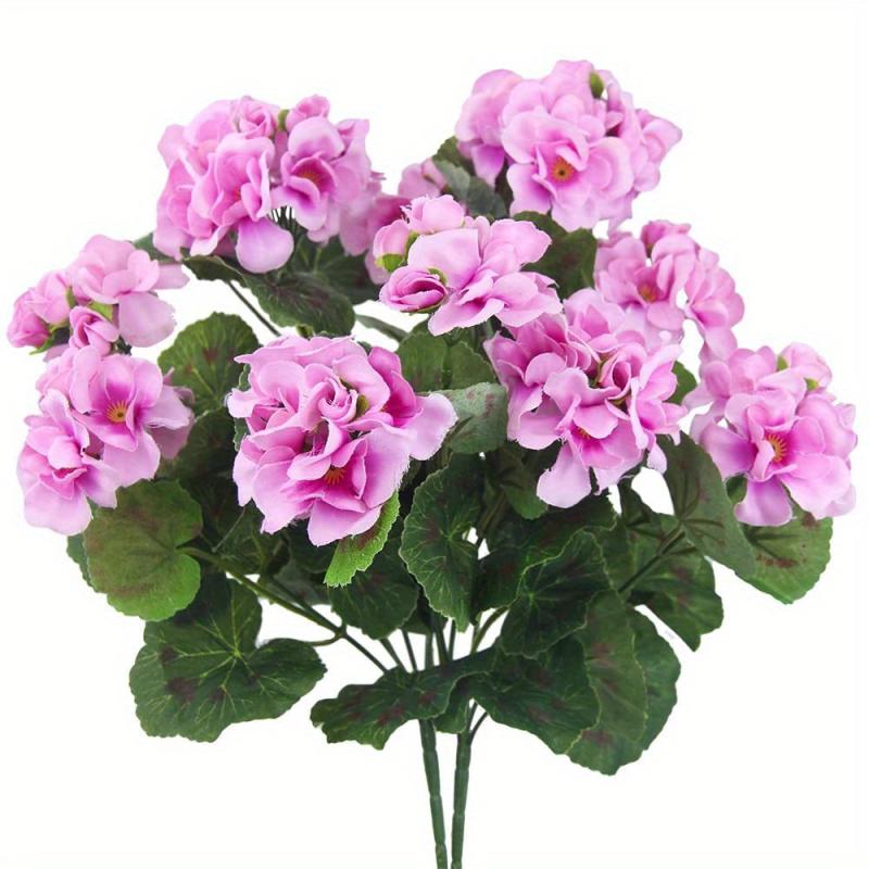 2Pcs 14'' Large Artificial Geranium Faux Plastic Purple Flowers