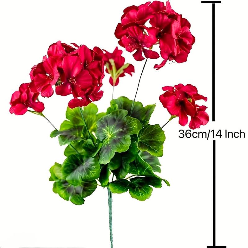 2Pcs 14'' Large Artificial Geranium Faux Plastic Purple Flowers