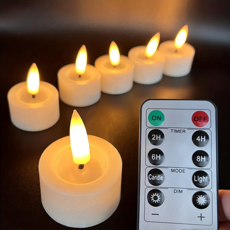 6Pcs 3D Wick Led Flameless Tea Lights Candles w/ Remote Romantic Decor