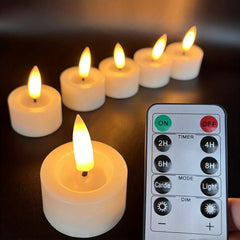 6Pcs 3D Wick Led Flameless Tea Lights Candles w/ Remote Romantic Decor