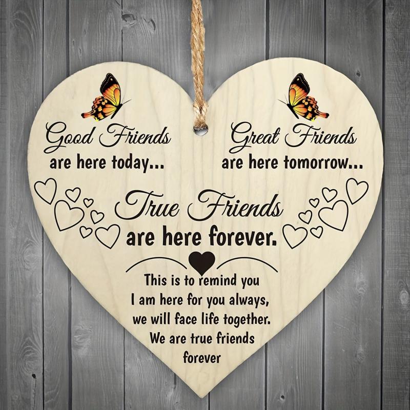 True Friends Are Here Forever Wooden Hanging Heart Love Friendship Gift