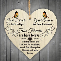 True Friends Are Here Forever Wooden Hanging Heart Love Friendship Gift