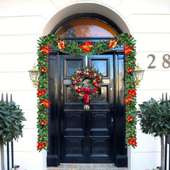 Pre-lit Christmas Garland 274 Green w/ Red Flower LED Lights