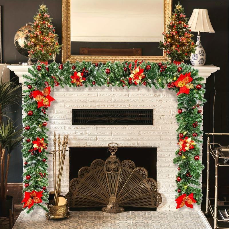 Pre-lit Christmas Garland 274 Green w/ Red Flower LED Lights