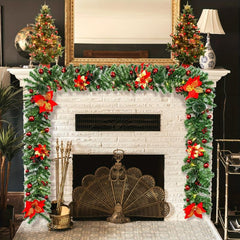 Pre-lit Christmas Garland 274 Green w/ Red Flower LED Lights