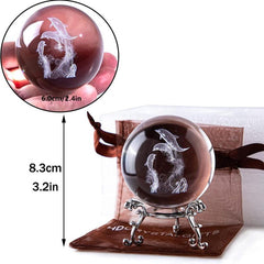 2.4 inch Dolphin Crystal Ball with Flower Stand - 3D Laser Engraved