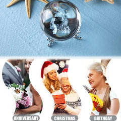2.4 inch Dolphin Crystal Ball with Flower Stand - 3D Laser Engraved
