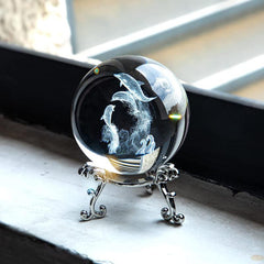 2.4 inch Dolphin Crystal Ball with Flower Stand - 3D Laser Engraved