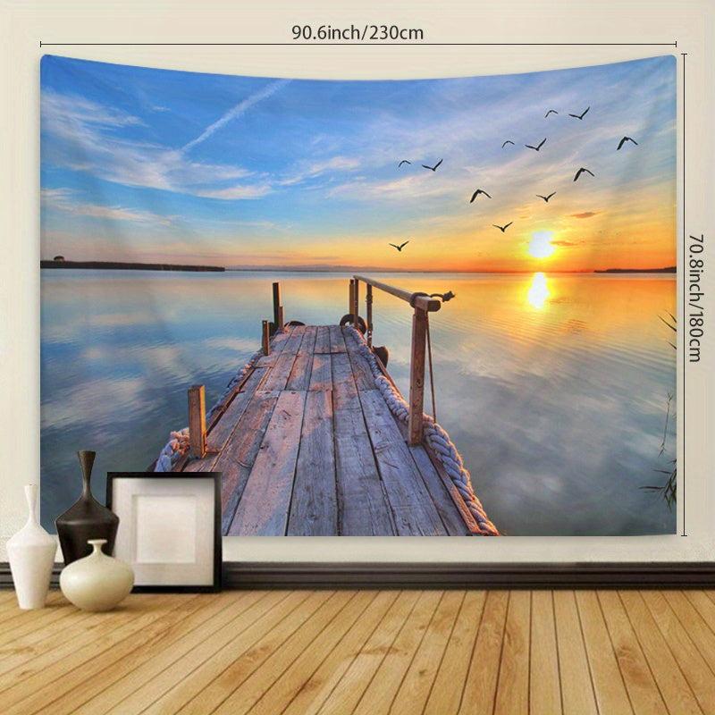 Beach Sunset Tapestry Seaside Coconut Tree Landscape Wall Hanging