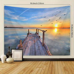 Beach Sunset Tapestry Seaside Coconut Tree Landscape Wall Hanging