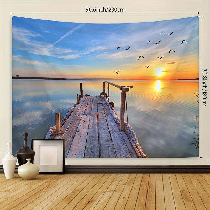 Beach Sunset Tapestry Seaside Coconut Tree Landscape Wall Hanging
