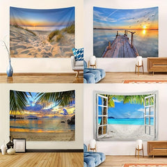 Beach Sunset Tapestry Seaside Coconut Tree Landscape Wall Hanging