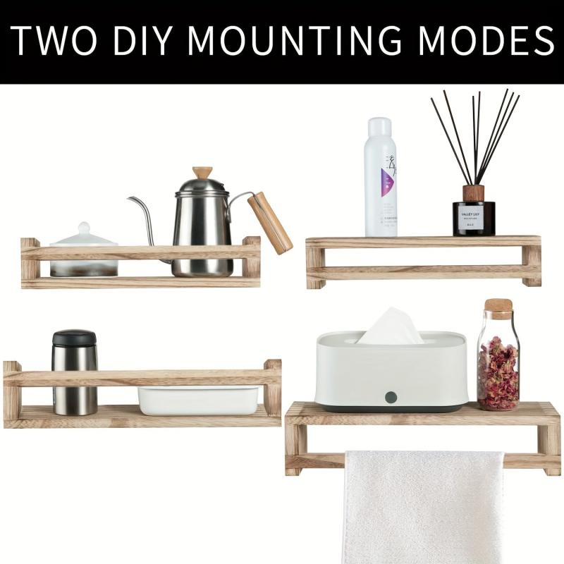 2pc Wall Floating Bookshelf Set Wooden Wall Shelf Bathroom Storage Rack