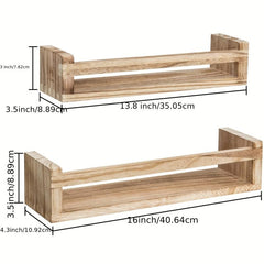 2pc Wall Floating Bookshelf Set Wooden Wall Shelf Bathroom Storage Rack