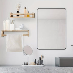 2pc Wall Floating Bookshelf Set Wooden Wall Shelf Bathroom Storage Rack