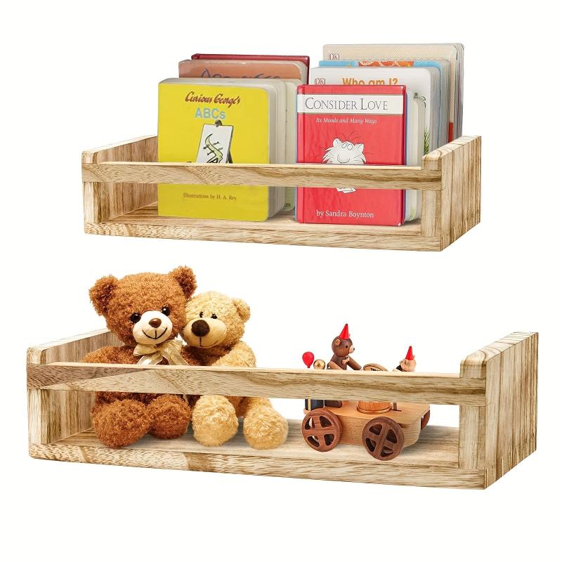 2pc Wall Floating Bookshelf Set Wooden Wall Shelf Bathroom Storage Rack