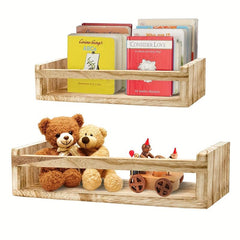 2pc Wall Floating Bookshelf Set Wooden Wall Shelf Bathroom Storage Rack