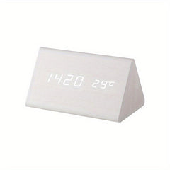 Smart LED Wooden Alarm Clock with Voice Control Square Design