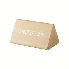 Smart LED Wooden Alarm Clock with Voice Control Square Design