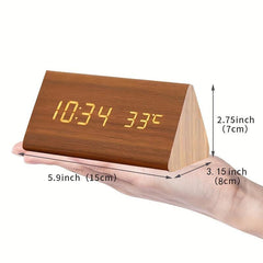 Smart LED Wooden Alarm Clock with Voice Control Square Design