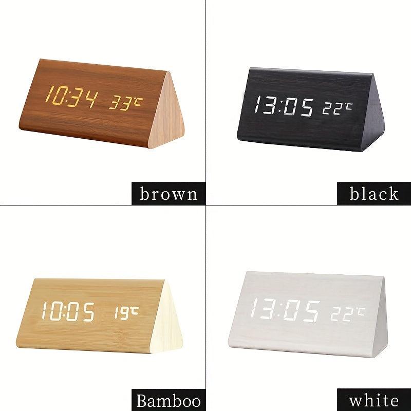 Smart LED Wooden Alarm Clock with Voice Control Square Design