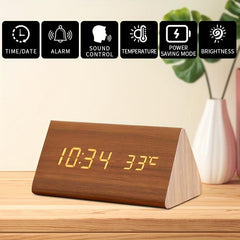 Smart LED Wooden Alarm Clock with Voice Control Square Design