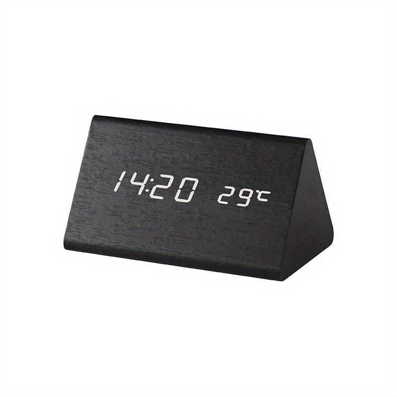 Smart LED Wooden Alarm Clock with Voice Control Square Design