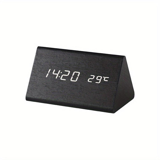 Smart LED Wooden Alarm Clock with Voice Control Square Design
