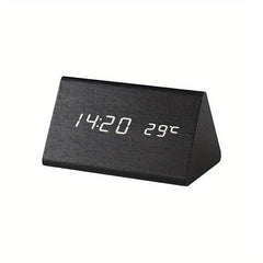 Smart LED Wooden Alarm Clock with Voice Control Square Design