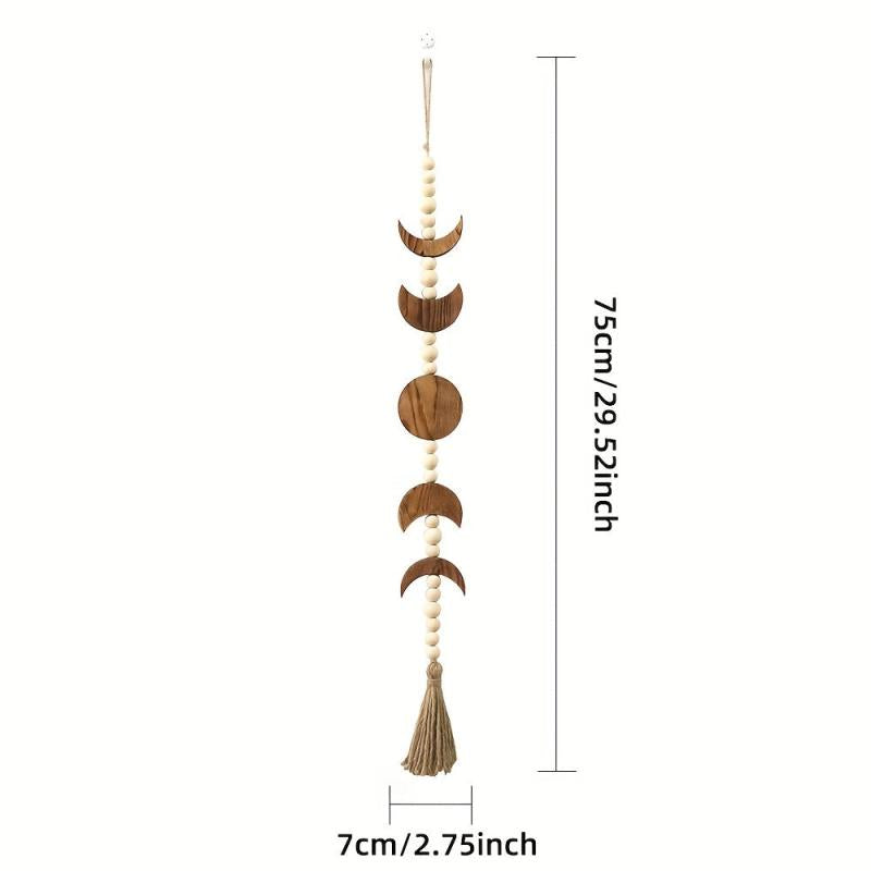 Boho Wooden Moon Phase Wall Hanging Beaded Flower Wreath