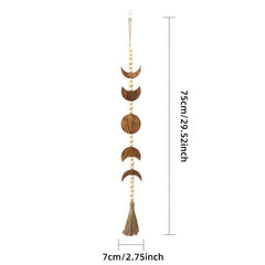 Boho Wooden Moon Phase Wall Hanging Beaded Flower Wreath