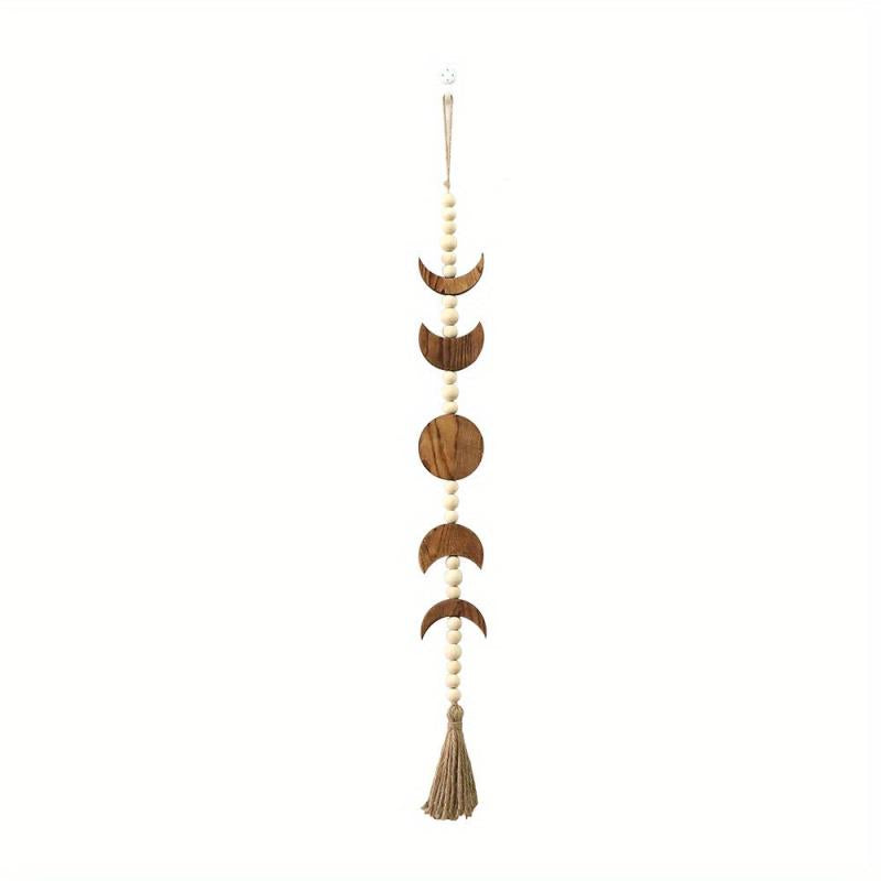Boho Wooden Moon Phase Wall Hanging Beaded Flower Wreath
